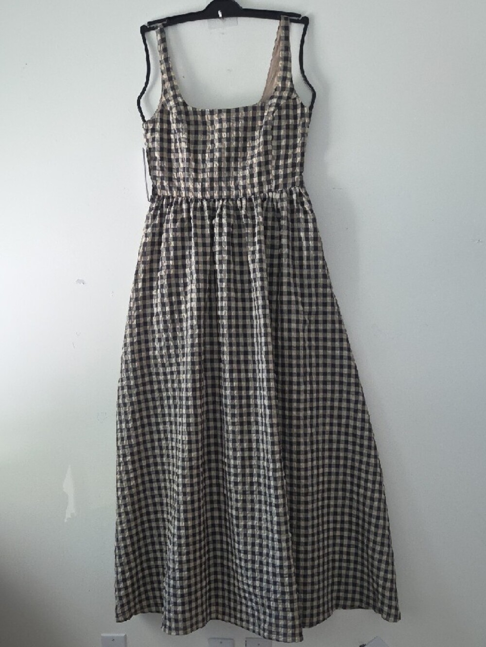 Princess Polly Plaid Check Gingham Cotton Maxi Dress Tan Black 6 Nwt - Picture 2 of 11